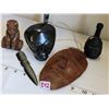 Image 1 : Mayan, obsidian stone head & other tribal face carvings.