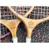 Image 5 : Mid Century wooden Croquet set & Crown Badminton racquets. Badminton set, pickle ball paddles, golf 