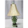 Image 1 : Vintage green porcelain lamp, with shade - works