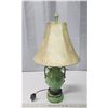 Image 2 : Vintage green porcelain lamp, with shade - works