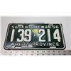 Image 1 : 1956 Saskatchewan license plate - 139-214