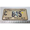Image 1 : 1957 Saskatchewan license plate - C845