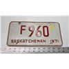 Image 1 : 1971 Saskatchewan license plate - F960