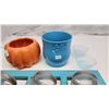 Image 2 : Assorted items - Blue vase, Cheese board, pumpkin vase, blue wall hanger with 3 glass jars
