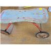 Image 2 : Childs Riding toy - Very old - Wooden seat, Meta Wheels