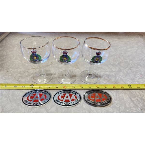 3 RCMP wine glasses