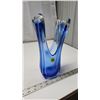 Image 1 : Large blue art décor glass vase - 10"H