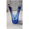 Image 2 : Large blue art décor glass vase - 10"H
