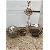 Image 1 : Outdoor garden items: metal gazing ball/wicker & metal basket/ small basket/ decorative windmill