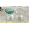 Image 2 : Assorted glassware's - Iris n bone cake dish, clear depression bowls, teal glass bowl, etc.