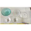 Image 3 : Assorted glassware's - Iris n bone cake dish, clear depression bowls, teal glass bowl, etc.