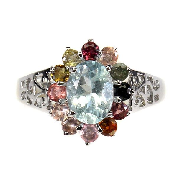Natural Aquamarine &  Tourmaline Ring