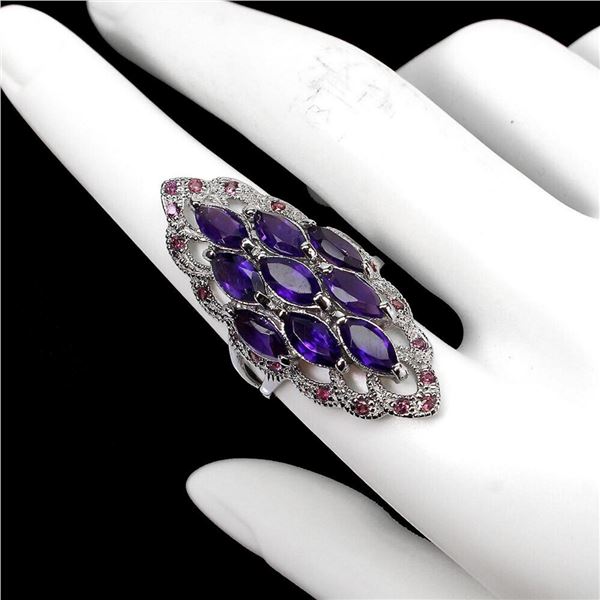 Natural Marquise Amethyst Rhodolite Garnet Ring