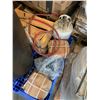 Image 3 : PALLET WITH 50GAL RAIN BARREL, PROPANE TANK, AND ASSORTED HARDWARE