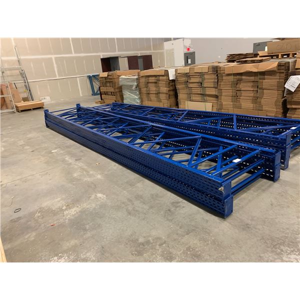 4 BAYS OF INDUSTRIAL PALLET RACKING INCLUDING 5 - 20' X 42" UPRIGHTS AND 24 - 8' X 4.5" CROSS BEAMS