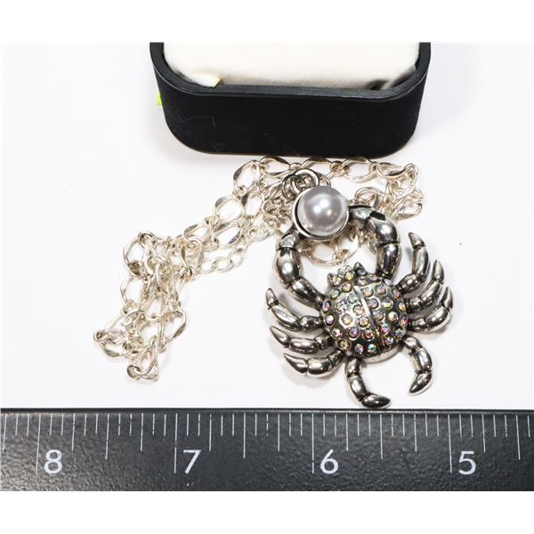 RHINESTONE CRAB PENDANT AND CHAIN