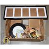 Image 1 : ESTATE BOX OF PICTURE FRAMES, SMALL MIRROR,