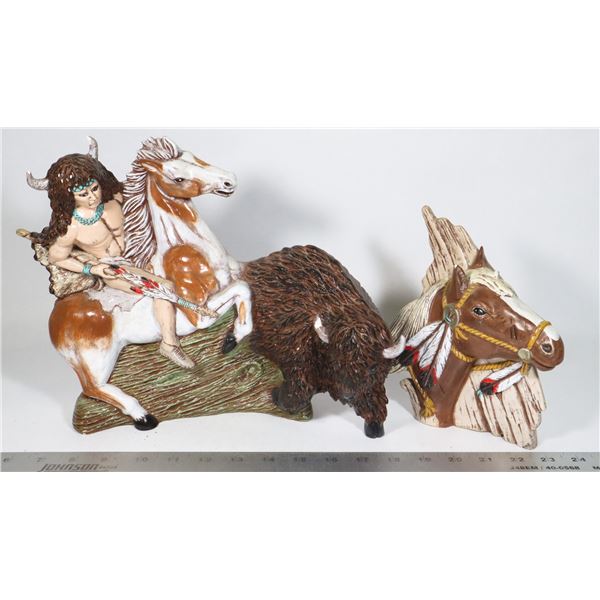 NATIVE THEME ART FIGURES (HORSE AND RIDER)