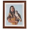 Framed Pastel of Native American Woman And Hawk