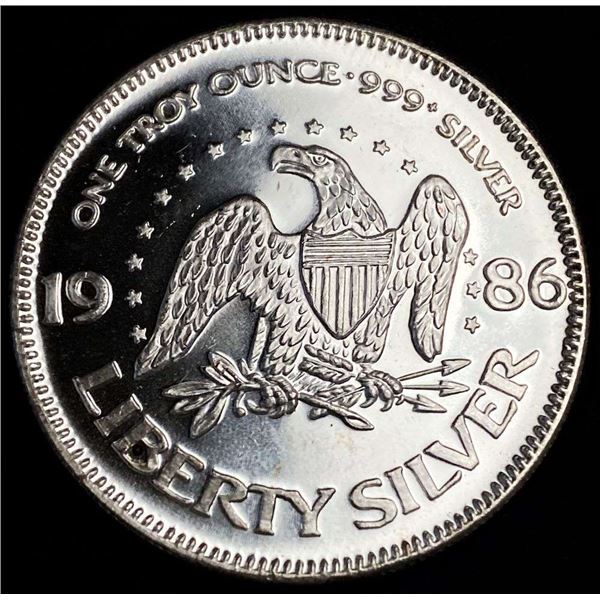 1986 A-Mark "Life Liberty Happiness" Proof 1 ozt .999 Silver