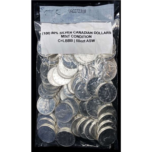 $100 Face 80% Silver Canadian Dollars Proof-Like Mint Condition Sealed Evidence Bag
