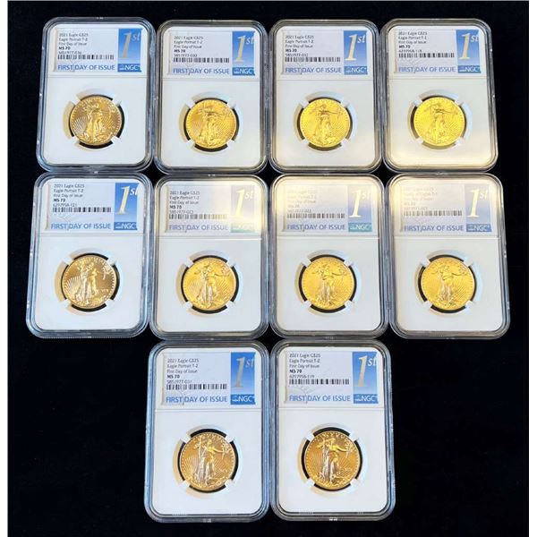 First Day of Issue 2021 Gold $25 Eagle Type 2 NGC MS70 (Single)
