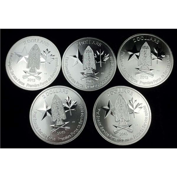 (5) 2013 Canada $2 First Special Service Force 3/4 ozt .9999 Silver