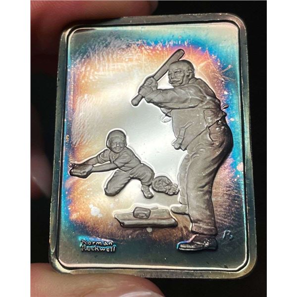 Spot Light Rainbow Toning "The Pro" 1916 Norman Rockwell 1 ozt .999 Silver Bar