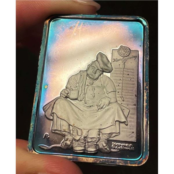 Spot Light Rainbow Toning "Thanksgiving" 1942 Norman Rockwell 1 ozt .999 Silver Bar