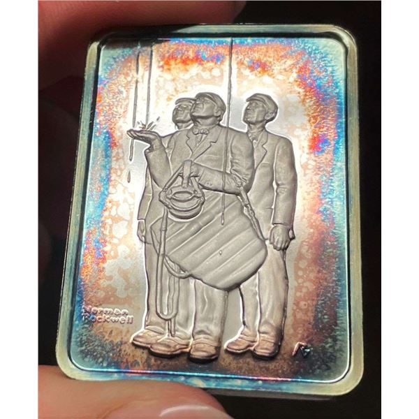 Spot Light Rainbow Toning "Rainout" 1949 Norman Rockwell 1 ozt .999 Silver Bar
