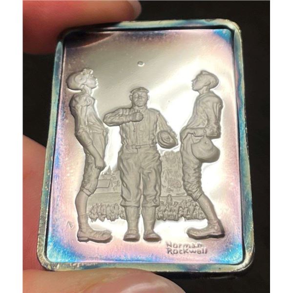 Spot Light Rainbow Toning "The Tossup" 1950 Norman Rockwell 1 ozt .999 Silver Bar