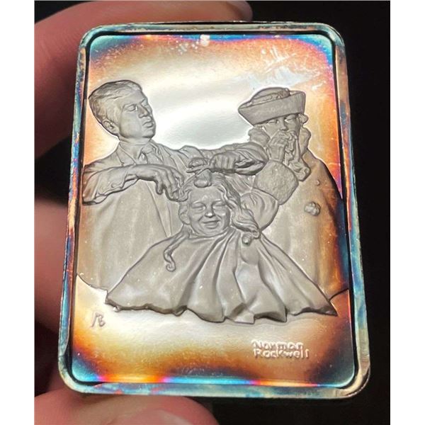 Spot Light Rainbow Toning "The First Haircut" 1918 Norman Rockwell 1 ozt .999 Silver Bar