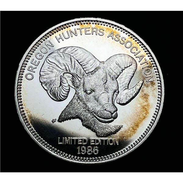 Extremely Rare 1986 Oregon Hunters Association "Abundant Wildlife Resource" Proof 1 ozt .999 Silver