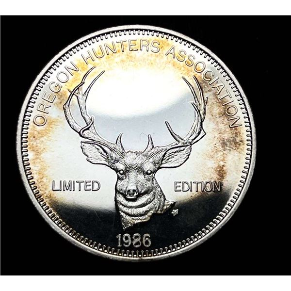 Extremely Rare 1986 Oregon Hunters Association "Abundant Wildlife Resource" Proof 1 ozt .999 Silver
