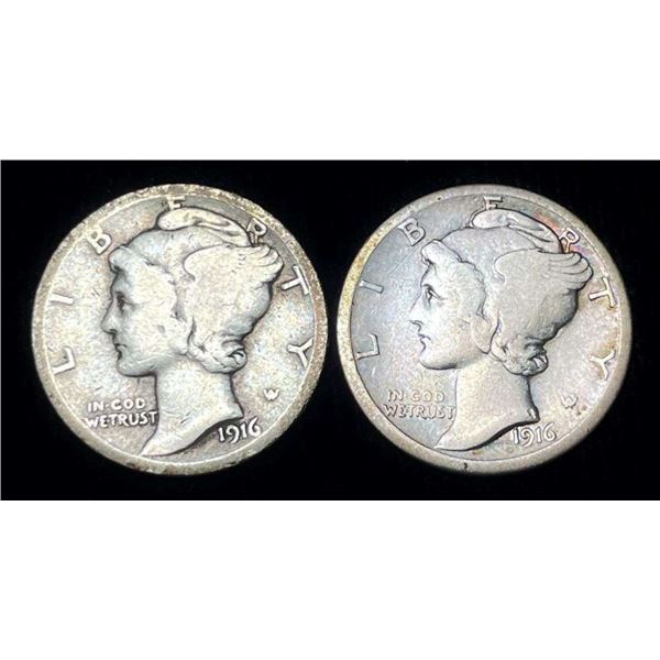 1916-P/S Mercury Silver Dimes (2-coins)