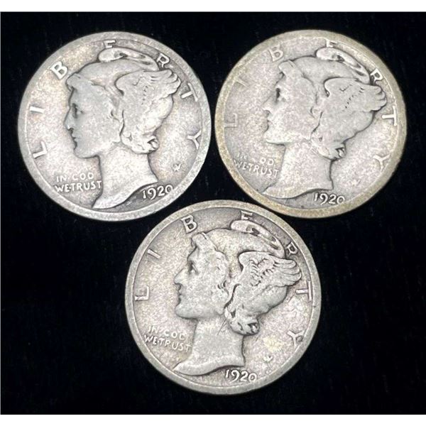 1920-P/D/S Mercury Silver Dimes (3-coins)