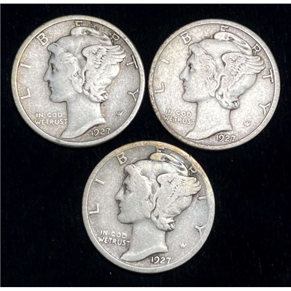 1927-P/D/S Mercury Silver Dimes (3-coins)