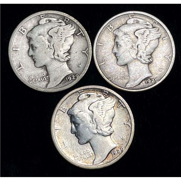 1929-P/D/S Mercury Silver Dimes (3-coins)