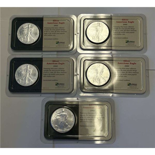 (5-coins) Littleton 2002 American Silver Eagle
