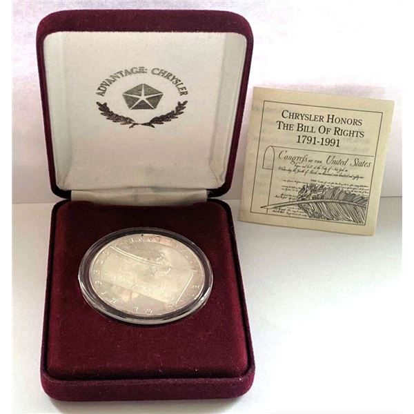 1791-1991 U.S. Bill Of Rights Commemorative 1 ozt .999 Silver Chrysler Corporation