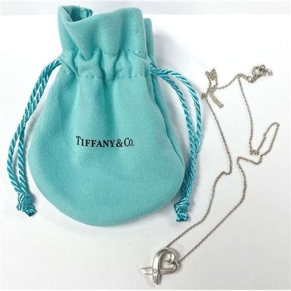 Tiffany & Co. Paloma Picasso Loving Heart Diamond Pendant Necklace .925 Sterling Silver
