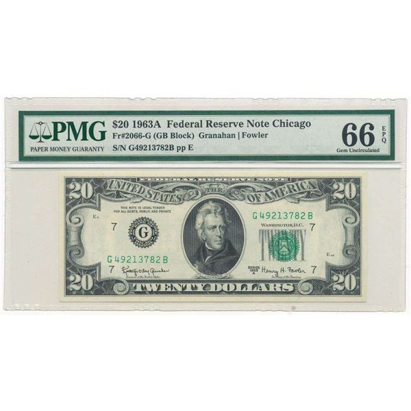 1963A $20 Federal Reserve Note Chicago Fr#2066-G PMG Gem Unc66