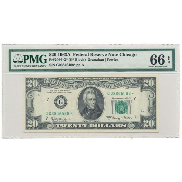 1963A Federal Reserve Note Chicago Fr#2066-G* PMG Gem Unc66