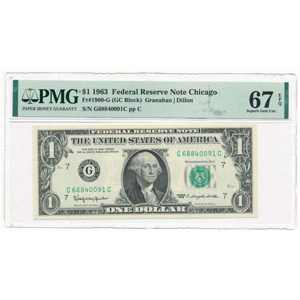 1963 $1 Federal Reserve Note Chicago Fr#1900-G PMG Superb Gem Unc67