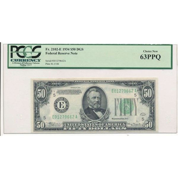 1934 $50 Federal Reserve Note Fr.2012-E PCGS Ch. New 63