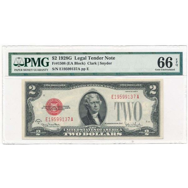 1928G $2 Legal Tender Note Fr#1508 PMG Gem Unc66