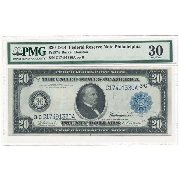 1914 $20 Federal Reserve Note Philadelphia PMG VF30