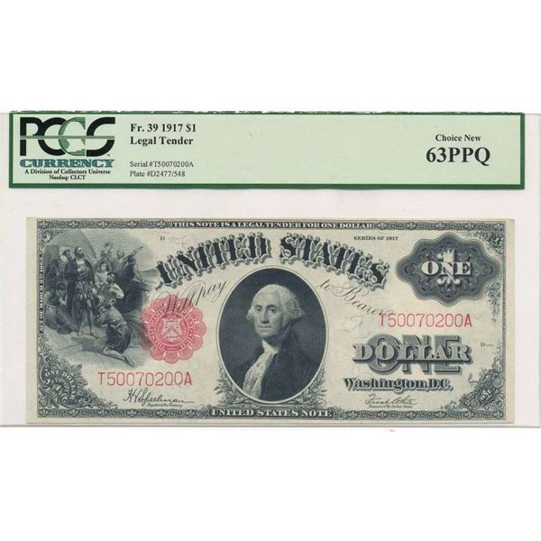 1917 $1 Legal Tender Fr.39 PCGS Ch. New 63