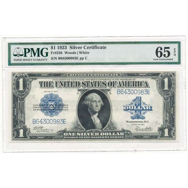 1923 $1 Silver Certificate Fr#238 PMG Gem Unc65