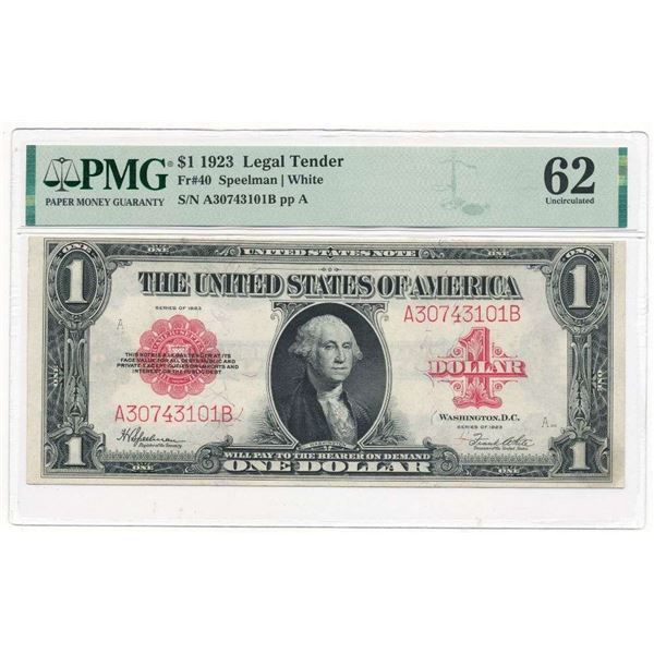 1923 $1 Legal Tender Fr#40 PMG Unc62